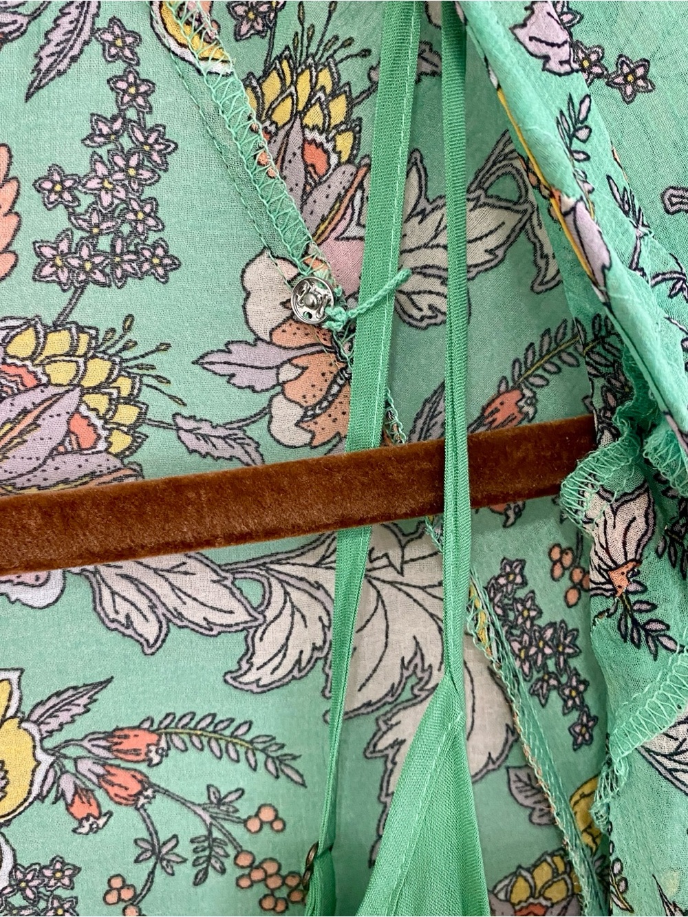 Free People Earthfolk Maxi Dress Green Floral Boho Ruched Sleeve XS - Picture 12 of 16